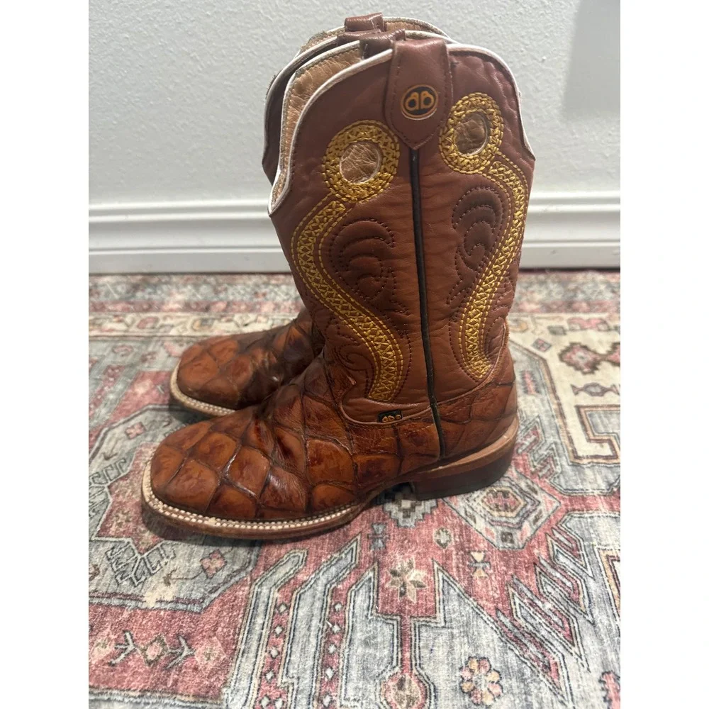 Besserro Brown Fish Skin Leather Square Toe Cowboy Boots‎ womens 5.5 EE men 4